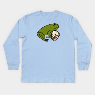 Green Frog Holding Easter Egg Kids Long Sleeve T-Shirt